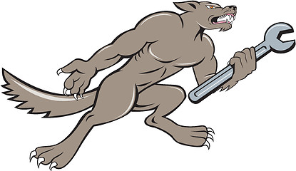 Image showing Wolf Mechanic Spanner Isolated Cartoon