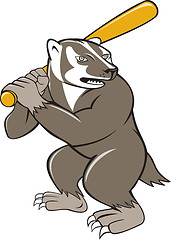 Image showing Badger Baseball Player Batting Isolated Cartoon