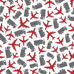 Image showing Airplane and truck. Seamless pattern.