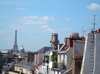 Image showing rooftops Paris France latin quarter view Eiffel Tower