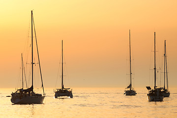 Image showing Sailboats at sunset in Adriatic sea