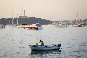 Image showing Anchored motor boat in Adriatic sea