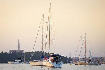 Image showing Sailboats anchored in Rovinj harbour