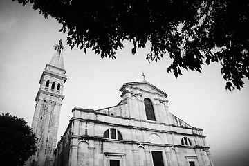 Image showing Saint Euphemia church in Rovinj at sunset bw