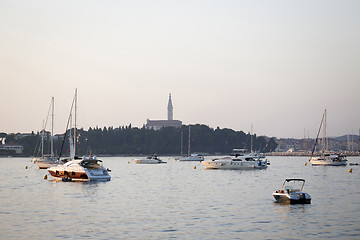 Image showing Anchored sailboats on Adriatic coast