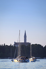 Image showing Anchored sailboats in Adriatic coast