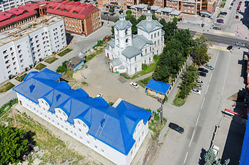 Image showing Aerial view on Archangel Michael Church. Tyumen