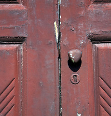 Image showing  brass brown knocker and wood   vinago  varese italy