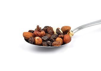 Image showing Trail mix on spoon