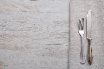 Image showing Old cutlery on cloth