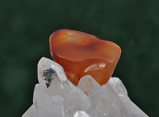 Image showing Carnelian on rock crystal