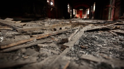 Image showing Messy vehicle interior of a train carriage