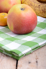 Image showing mandarin, bananas and apples, fresh food close up