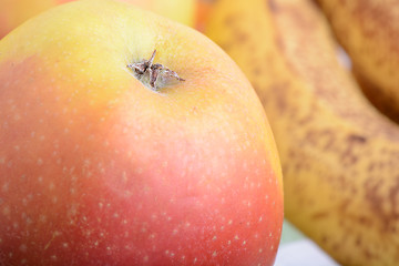 Image showing mandarin, bananas and apples, fresh food close up