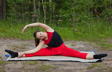 Image showing Pretty woman doing yoga exercises in the woods