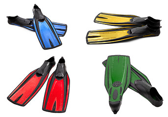 Image showing Set of multicolor swim fins for diving