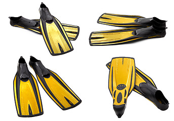 Image showing Set of yellow swim fins for diving