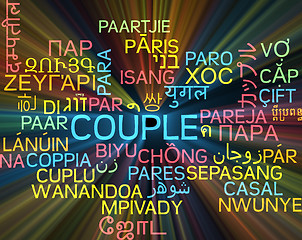 Image showing Couple multilanguage wordcloud background concept glowing