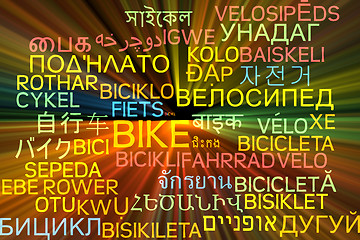 Image showing Bike multilanguage wordcloud background concept glowing