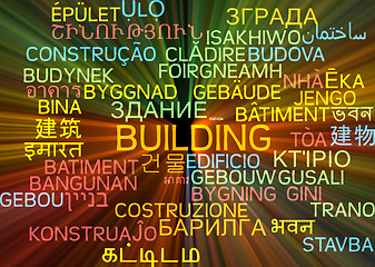 Image showing Building multilanguage wordcloud background concept glowing