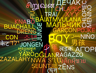 Image showing Boy multilanguage wordcloud background concept glowing