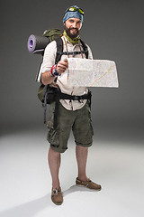 Image showing Portrait of a male fully equipped tourist 