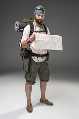 Image showing Portrait of a male fully equipped tourist 