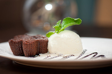 Image showing chocolate cake with ice cream