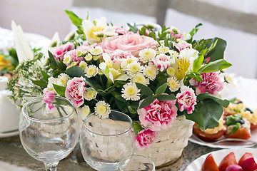 Image showing Festive bouquet of flowers on the table