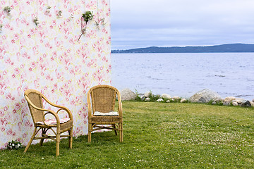 Image showing Background and couple of chairs on lakeshore