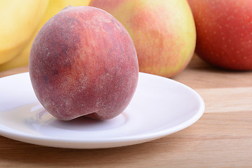 Image showing fruits on wodden table, peach, apple, food concept