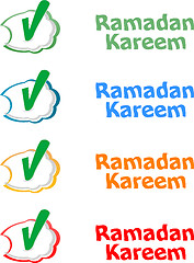 Image showing Arabic Islamic calligraphy of text Ramadan Kareem stickers label tag set