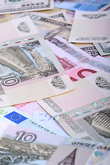 Image showing Dollars, euros, russian roubles - Money of the world