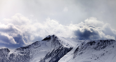 Image showing Mountains in evening cloudy sky