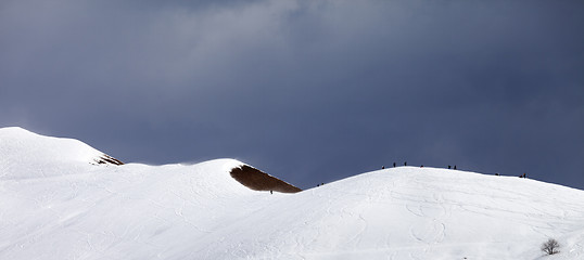 Image showing Panoramic view on off piste slope and overcast sky