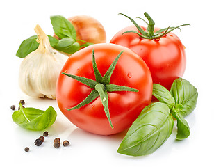 Image showing fresh vegetables and basil leaf