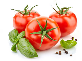 Image showing fresh tomatoes and basil leaf