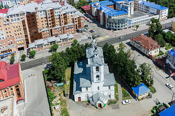 Image showing Aerial view on Archangel Michael Church. Tyumen