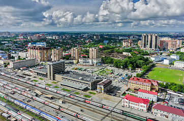Image showing Aerial view onto railway station in Tyumen. Russia