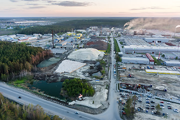 Image showing Aerial view on factories at dusk. Tyumen. Russia