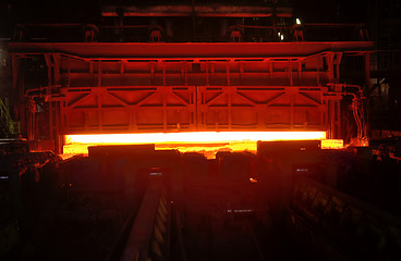 Image showing Hot steel on the production line