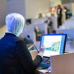 Image showing Business woman lecturing at Conference.