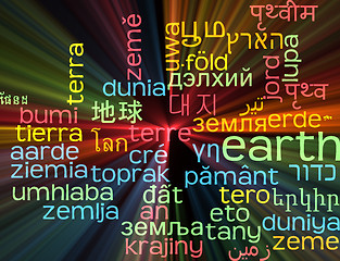 Image showing Earth multilanguage wordcloud background concept glowing