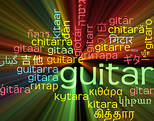 Image showing Guitar multilanguage wordcloud background concept glowing