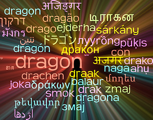Image showing Dragon multilanguage wordcloud background concept glowing