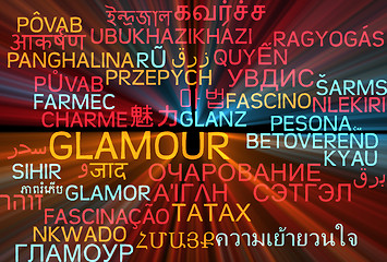 Image showing Glamour multilanguage wordcloud background concept glowing