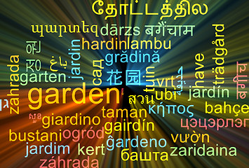 Image showing Garden multilanguage wordcloud background concept glowing