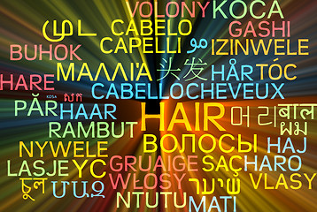 Image showing Hair multilanguage wordcloud background concept glowing