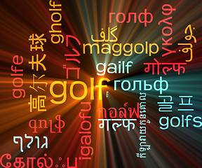 Image showing Golf multilanguage wordcloud background concept glowing