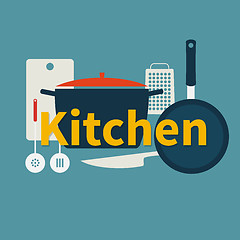 Image showing Kitchen utensils. Flat design.